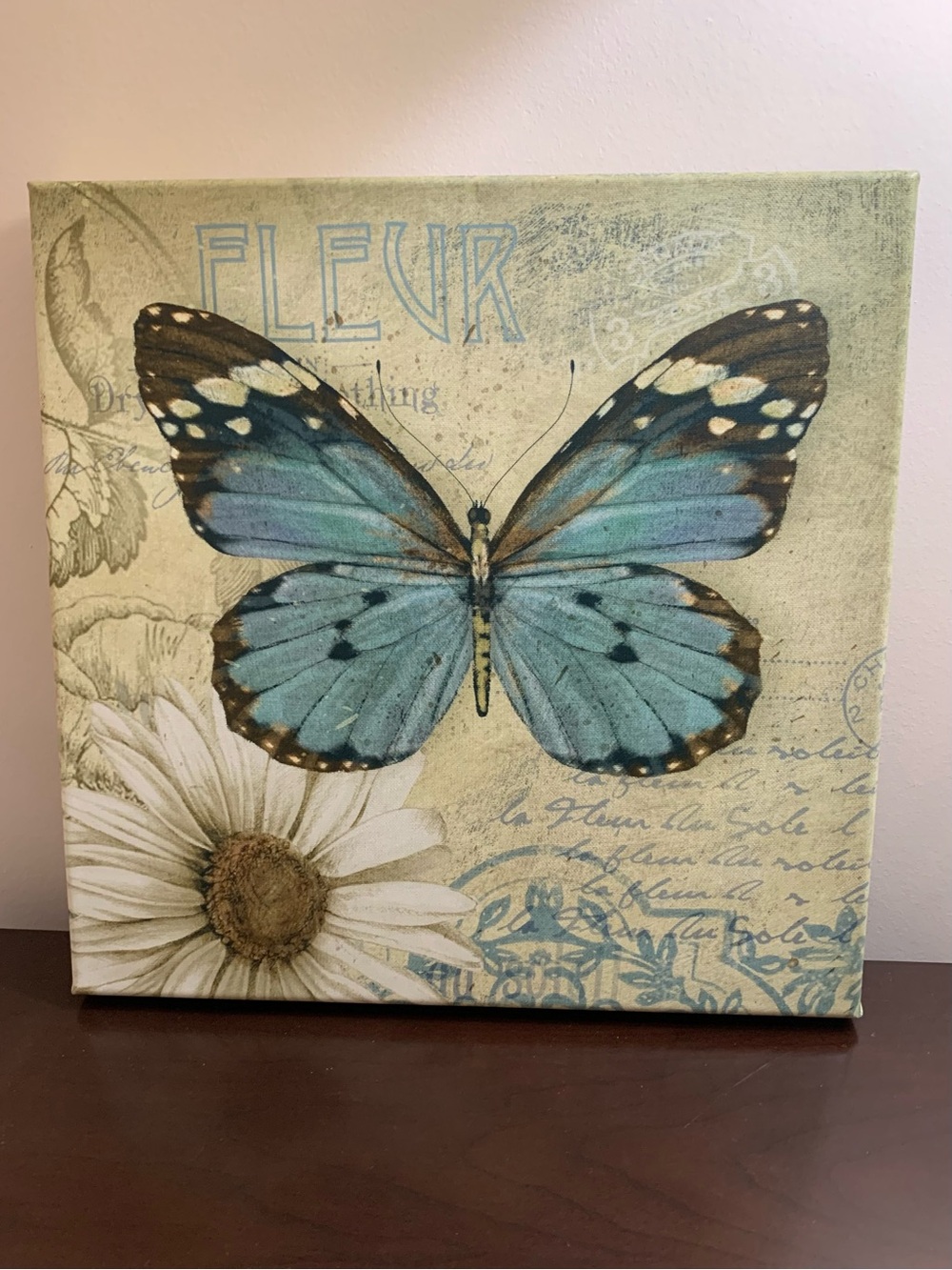 Blue Butterfly art on canvas 12” x 12”